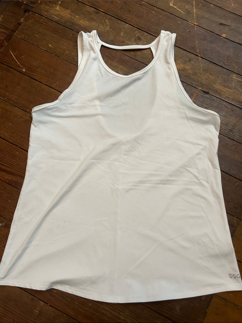 DSG White Scoop Neck Tank with Racerback Detail
